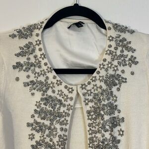 Talbots | Beaded ivory/cream cardigan sweater lambswool blend Women’s size S
